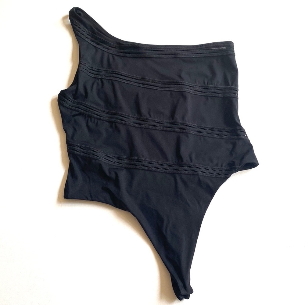 Victoria Sport one Shoulder mesh cheeky black one piece bikini, Size M